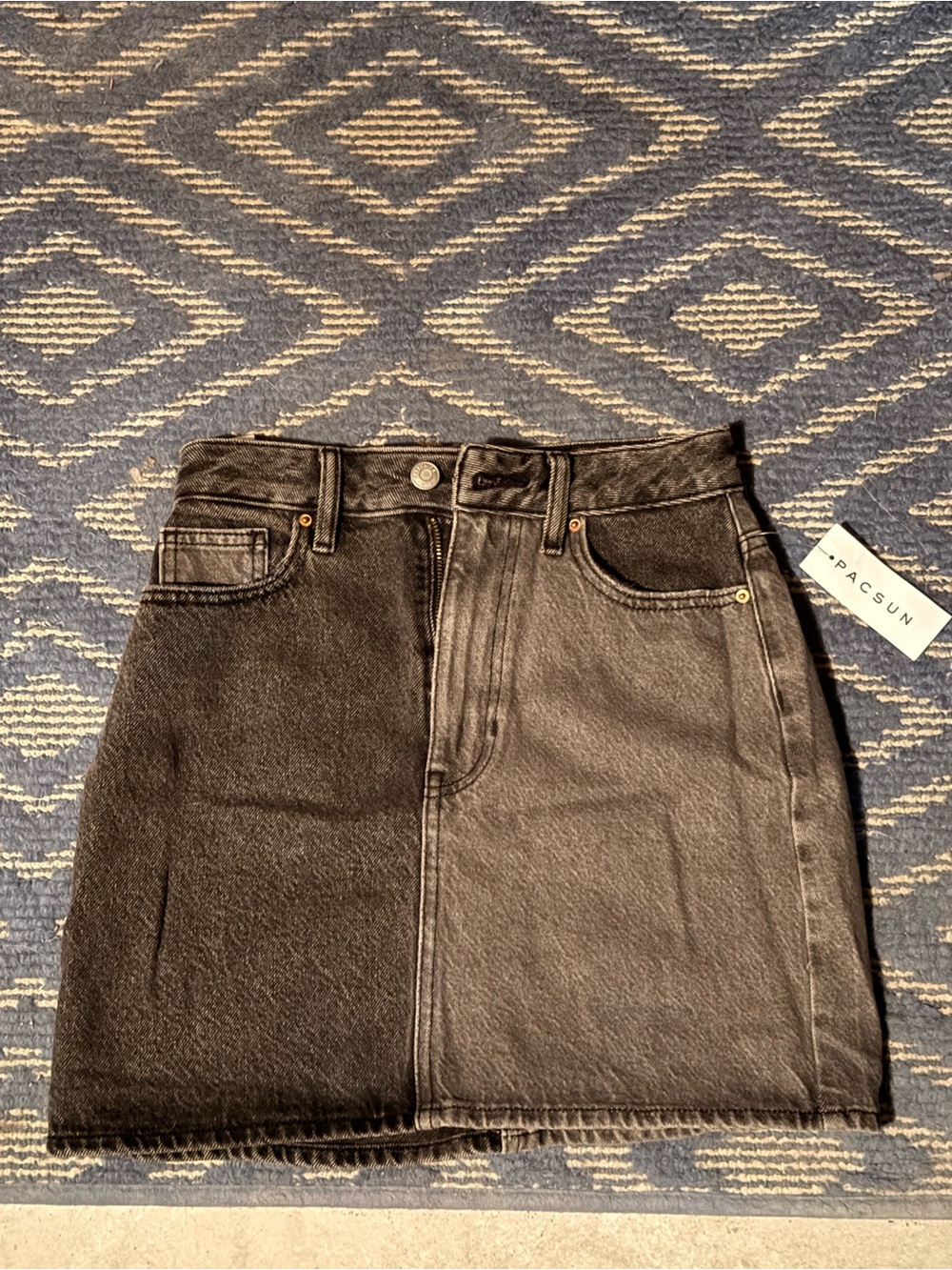 PacSun Two-Tone Black Denim Mini Skirt